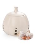 BosilunLife Garlic Keeper for Counter - Ceramic Garlic Container Storage with Lid Large Capacity Keeper for Kitchen Garlic Holder Countertop to Keep Garlic Cloves Fresh Longer Off-white