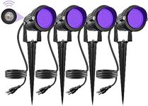 DOREIO Halloween 120V Blacklight Spotlight 15W Outdoor LED Landscape Lighting Dusk to Dawn Photocell Light Sensor with US Plug for Glow Dance Party, Body Paint,Fluorescent Poster, Neon Glow (4 Pack)