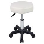 FURWOO Hexagon Rolling Stool with Wheels Height Adjustable Stool Chair for Salon Massage Home Kitchen Spa Stool White