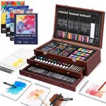 194 Piece Deluxe Art Set, Painting Drawing Art Supplies with 4 Drawing Pads, Acrylic Paints, Crayons, Colored Pencils Set in Wooden Case, Art Kit Gift Box for Kids, Teens, Adults, Artists, Beginners