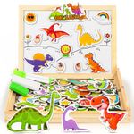 COOLJOY Wooden Magnetic Puzzle toys | Dinosaur Toys for 2 3 Year Old Boys | Dinosaur Magnetic Board 100+ PCS for Kids | Wooden Toys for Boys Girls Kids 2 3 4 Year Olds