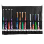 QBA Hanging Baseball Bat Bag Caddy, Holds 15 Bats Dugout Organizer for Baseball and Softball Teams Baseball Bat Holder with Hanging Hooks, Black