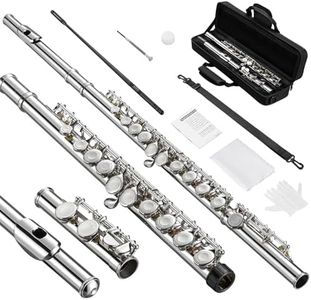 POGOLAB Flutes, Closed Hole C 16 Keys Flute Instrument, Student Flute for Beginner Advanced Player, with Flute Cleaning Kit, Carry Bag, Strap, Probe Rod, Gloves (Nickel Flute)