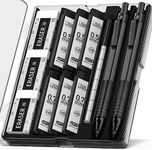 Four Candies 2PCS Metal Mechanical Pencils Set with Case, 0.5mm & 0.7 mm Artist Pencil with 6 Tubes (360PCS) HB Lead Refills, 3 Erasers,9 Eraser Refills For Writing Drafting, Drawing, Black