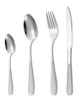 Figrosd 16-Piece Cutlery Set Stainless Steel Flatware Set、Tableware Set、 Dishwasher Safe, Luxurious Mirror Polished Service for 4 (Silver) Suitable for Chinese Spring Festival