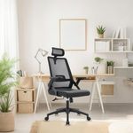 Msdizuo Ergonomic Headrest Office Chair Adjustable Height Seat with 4D Flip Armrest Big and Tall mesh Chair Lumbar Support Office Learning Chair Comfortable Office Chair Black