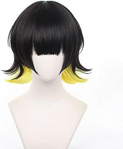 XiongXiongLe Halloween Cosplay Anime Wig Black Yellow Men's Costume Hair Replacement Wigs for Adult Cos Role Playing Party Chirstmas Halloween