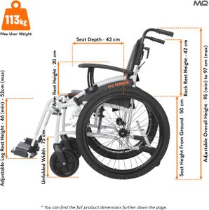 MobiQuip All Terrain Adult Wheelchair – Lightweight Aluminium, 18" Seat, Easy-Fold, Silver