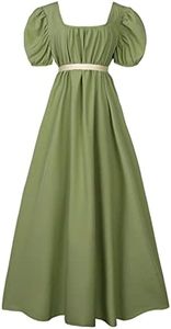 HEQU Regency Dresses for Women with Satin Sash Ruffle Empire Waist Dress Gown (M, Oliver)