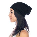 Grace Eleyae Satin Lined Cap [Slap] Women's Slouchy Casual and Sleep Beanie, Black, Medium