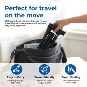 Life Healthcare Folding Walking Stick – Adjustable Lightweight Aluminium Cane, Non-Slip Tip, Ergonomic Handle, Travel-Friendly, Black