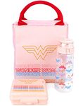 DC Comics Wonder Woman Lunch Bag | Rectangular Tote Style 3 Piece Set with Water Bottle & Snack Container | Embrace Superhero Power | Pink Shield Design for Adults & Kids | Wonder Durable Material