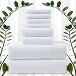 Extra Large Bath Towel Sets of 8, 2 Large Bath Towels Oversized, 2 Hand Towels, 4 Washcloths, Soft Microfiber & Quick Dry & Highly Absorbent Bath Towels for Bathroom Kitchen Spa Hotel Gym Pet(White)