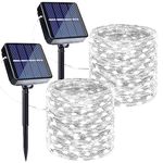 Joomer Solar String Lights Outdoor, 2Pack Total 100ft 300LED 8 Modes Solar Fairy Lights, Super Bright Waterproof Twinkle Lights for Tree, Patio, Garden, Outdoors (White)