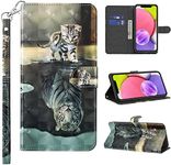 BOLELAW Mobile Phone Case for Huawei P30 Leather Flip Foldable Shockproof [Premium PU Leather] [Stand Function] [Card Slots] Protective Flip Case for Huawei P30, Cat & Tiger