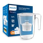 Philips Water XL Filter Jug +3 Taste+ Replacement Filter Cartridges, Fast flow, White, 3.4 litres, Electronic timer