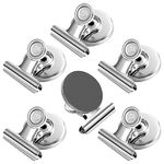 FINDMAG 6 Pack Silver Magnetic Clips, Strong Heavy Duty Clips Magnet, Fridge Magnets Clip, Whiteboard Magnets Clip, Metal Magnet Clip for Refrigerator, Whiteboard, Office, Classroom