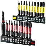 Facoow Hex Bit Set, S2 Alloy Steel Allen Wrench Drill Bit Set with Magnetic Tips, 1/4 Hex-shank 2" Impact Allen Key Bits Set with 2.3" Hex Extension, Precision CNC Machining, 20+1 Pack(Metric&SAE)