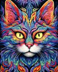 TISHIRON Fantasy Cat Art Painting Paint by Numbers for Adults,Colorful Cat Oil Painting DIY Digital Art Artwork with 3 Paintbrushes and Acrylic Paint 16x20 Inch (Without Frame)