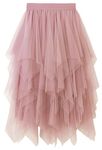 Velinsak Skirts for Women Midi Long Length Tulle Skirt Tutu A Line Flowy High Waisted Halloween Skirts Pink M-L