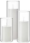 Shihanee Set of 3 White Pillar Candles and 3 Glass Cylinder Candle Holders for Slim Candles Wedding Valentine's Day Centerpieces(White, 2.6'' X 4.7'', 5.9'', 7.9'')