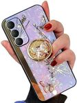 Changjia for Samsung Galaxy S23 FE Case with Kickstand,Cute 3D Glitter Bling Diamond Rhinestones Butterfly Ring Holder Floral TPU Bumper Shockproof Women Girls Phone Case for Galaxy S23 FE 5G (Purple)