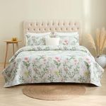 MERRY HOME Queen Bedspread Set, 3-Piece Queen Size Quilt Sets with 2 Pillow Shams Boho Reversible Soft and Lightweight Queen Quilt Bedding Bedspread Coverlet Set Watercolor Green