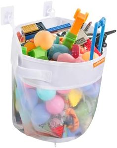 HooBribeau Bath Toy Organizer – Large Capacity Mesh Storage with Wide Opening, Quick Release Bottom Zipper, Wall-Mounted & Foldable, Quick Dry Baby Bathtub Toy Holder, Multi-Use Bathroom Organizer