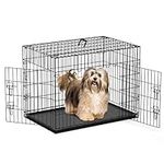 Nobleza Dog Crate Cage, 24in Folding Metal Puppy Small Dog Cage Crate with 2 Doors, Durable Pet Dog Car Crate with Carrier Handle & Chew Resistant Plastic Base Tray for Puppy Training, Black