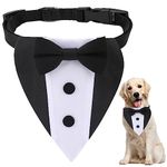 Dog Tuxedo Wedding Bandana Collar with Bow Tie Adjustable Dog Tuxedo Suit Formal Dog Costumes Pet Party Tux for Small Medium Large Dogs Pets(Large: Neck 15”-25”)