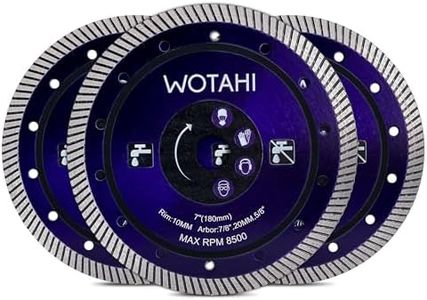 WOTAHI 3-Piece Turbo Diamond Tile Saw Blades - 7 inch Diamond Blade for Angle Grinder, 7/8" Arbor, Dry/Wet Cutting for Concrete, Brick, Block, Stone, Marble, Porcelain, Granite