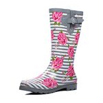 landchief Rain Boots for Women, Waterproof Ladies Tall Knee High Rubber boots,Comfort Garden Boots Anti-Slip Mid Heel Women Rain Shoes Outdoor, Rose, 7