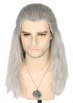 Topcosplay Long Curly Grey Wig for Men Cosplay Wig for Halloween Fancy Dress Party (Grey)