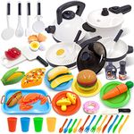 GJOF2YK Kids Kitchen Toy Cookware with Play Food Toy Set,Kitchen Play Accessories with Pots and Pans,Cutting Food Toy Utensils,Play Dishes Learning Toys Gift for Toddlers Boys Girls(72 PCS)