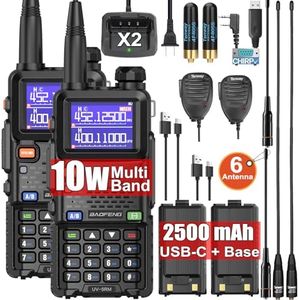 BAOFENG UV5RM 10W Ham Radio Long Range Walkie Talkies Multi-Band Ham Radio Handheld NOAA FM AM Rechargeable 2 Way Radio with Handheld Microphone Programming Cable USB-C Charge One Key Frequency Copy