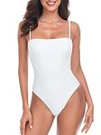 RELLECIGA Women's White High Cut Bandeau One Piece Swimsuits with Adjustable Shoulder Straps Size Medium