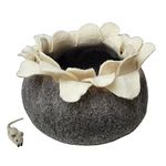 Mokoboho 100% Wool Felt Cat Cave Bed Lotus Handmade in Nepal with Free Mouse Toy Included