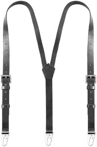 ZCXQM Genuine Leather Suspenders for Men Heavy Duty Y Back Mens Suspenders for Dress Pants Groomsmen Gift in Wedding, Black