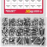 YEEZET 245PCS M6 M8 M10 Heavy Duty Flanged Bolts and Nuts Kit, Stainless Steel 304 Metric Flanged Hex Screws Nuts Includes 15 Most Common Sizes