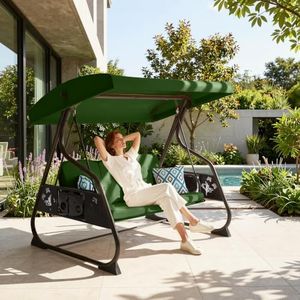 HugCoz 3 Seat Outdoor Porch Patio Swing with Stand & Canopy for Yard