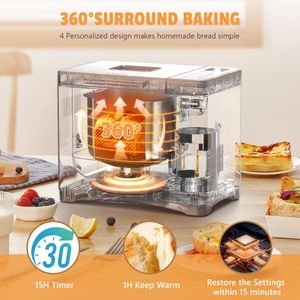 Karinear 2LB Bread Maker – 20 Functions, Stainless Steel, 3 Loaf Sizes, Timer
