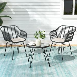 Gardeon 3pcs Patio Bistro Set, Outdoor Dining Chairs and Table Setting Patio Deck Chair Lounge Garden Furniture Seating Backyard Indoor, Water-Resistant All Weather with Ventilated Backrest Grey