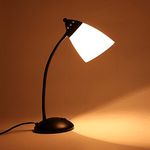 FIRVRE Flexible Gooseneck Black Desk Lamp, White PVC Lampshade Portable Reading Light, Modern Minimalist Classic Study Table Lamps, E27, for Study Bedroom Office Workplace Library