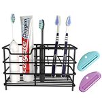 Toothbrush Holder, Black Stainless Steel Toothbrush Toothpaste Holders for Bathroom, 7 Slots Rustproof Toothbrush Rack Organizer for Electric Toothbrush,Toothbrush,Toothpaste,Cleanser,Razor