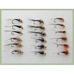 Jig Nymphs, trout flies, 18 Pack BARBLESS 6 patterns, Size 12 to 16, Fly Fishing