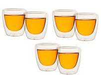 P-PLUS INTERNATIONAL Espresso Cups, Shot Glasses,Glass Coffee Mugs,Double Wall Coffee Mug,Clear Coffee Mug,Glass Tea Cup,Insulated Glasses 2.5oz (P04A-80ml-Pack 6)