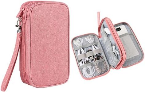 T Tersely Electronics Accessories Organizer Pouch Bag, Double Layers Electronic Organiser Travel Cable Gadget Bag for Cable, Phone, SD Card (Pink)