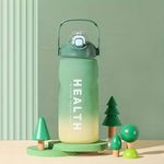 Drofail 3.3 Liters Large Water Bottle With Straw & Handle, Sport Canteen Bottle With Time Marking, Leakproof Gym Water Bottle For Women & Men - Multicolor - Plastic (Green)