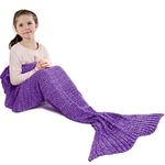 Jr.Hagrid Mermaid Tail Blanket for Girls, Mermaid Sleeping Bag for Kids, Handmade Knitted Mermaid Tail Blanket, Birthday Gift for Girl 3-8years(Purple)