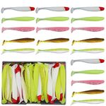 Funzhan 50Pcs Fishing Soft Baits Lures Kit Plastic Paddle Tail Shad Catfishing Swimbaits Saltwater Freshwater for Bass Pike Walleye Crappie Trout Crappie Box